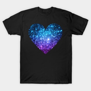 Teal and Purple Ombre Faux Glitter Heart T-Shirt